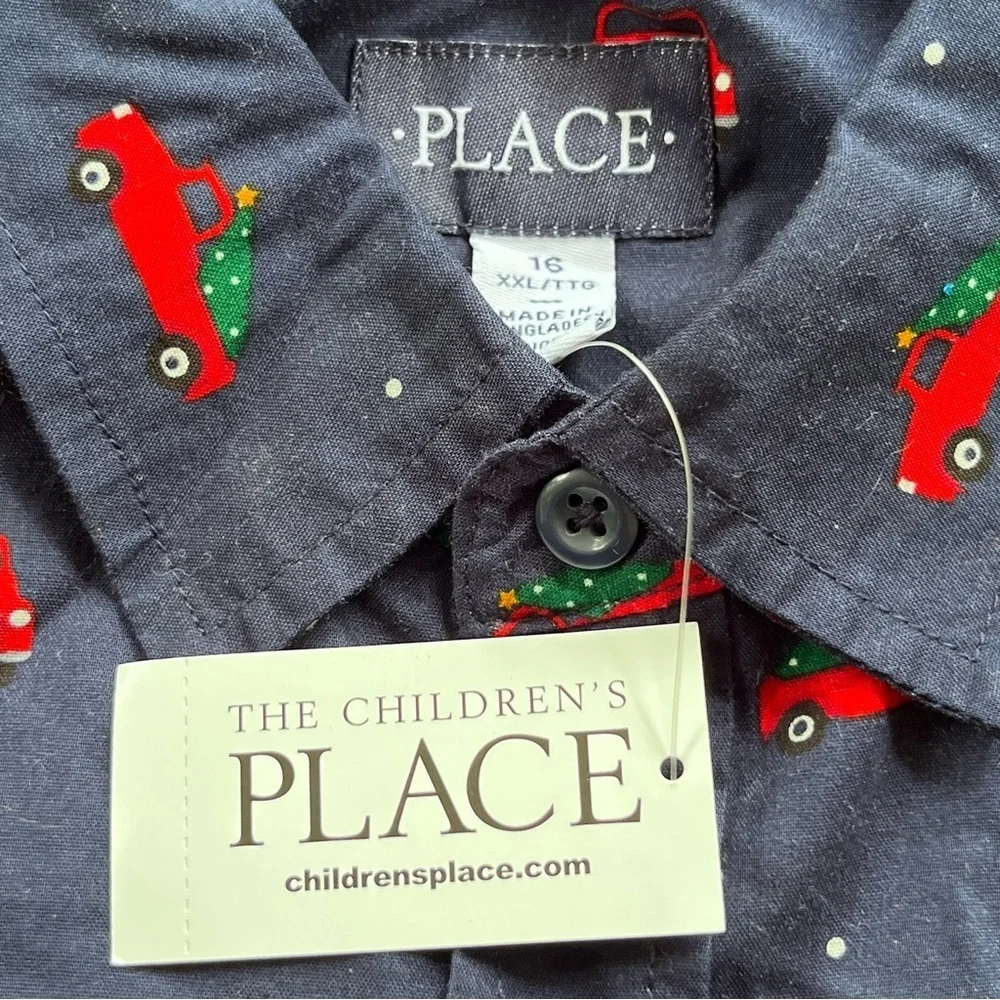 The Childen's Place Boys Long Sleeve Christmas Dress Shirt, Size 16, XXL